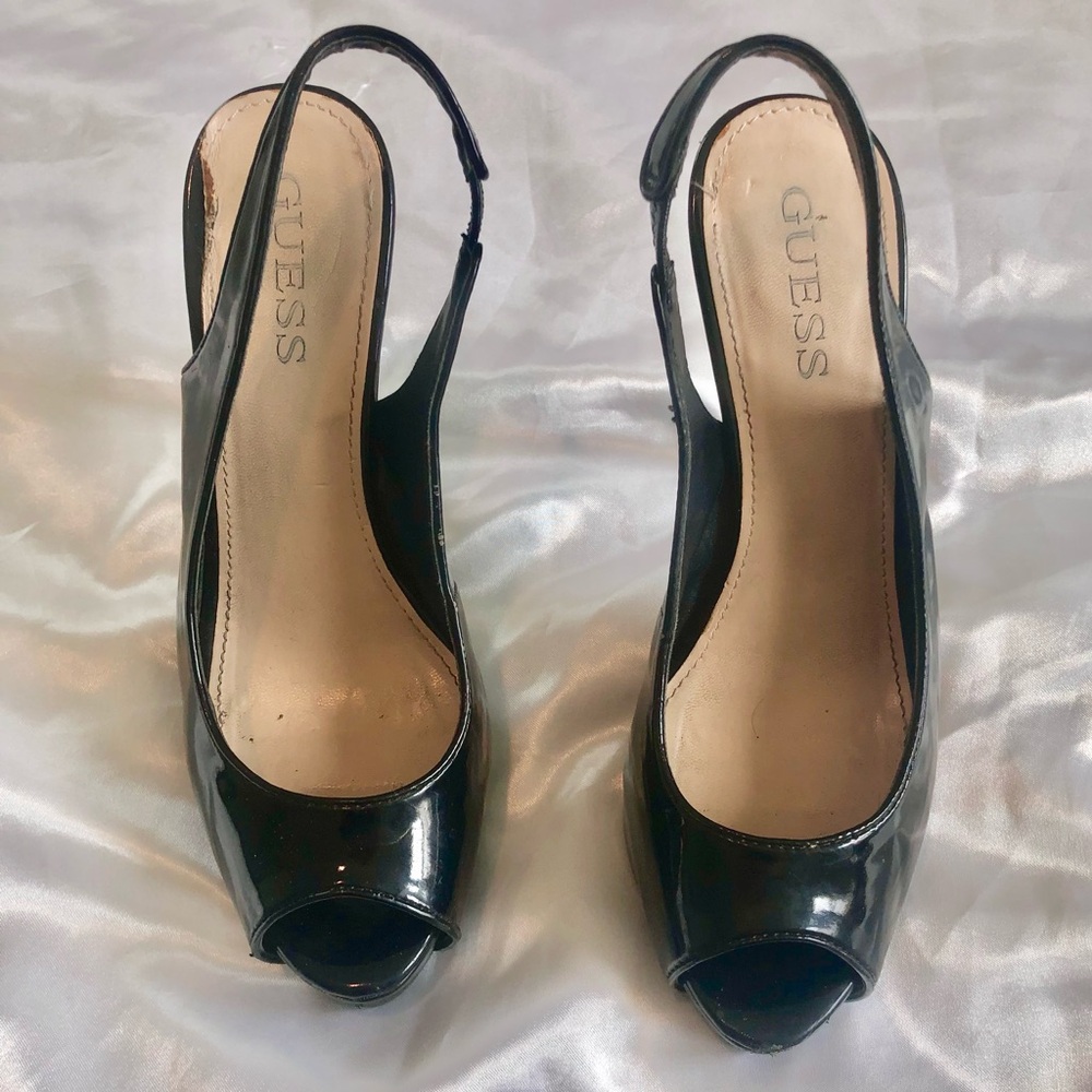 Guess Black Pumps with Straps and Open Toe, Size 8.5